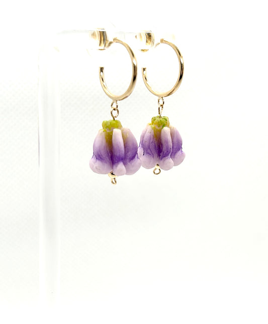 Crown Clay Flower Three Quarter Hoop Earrings