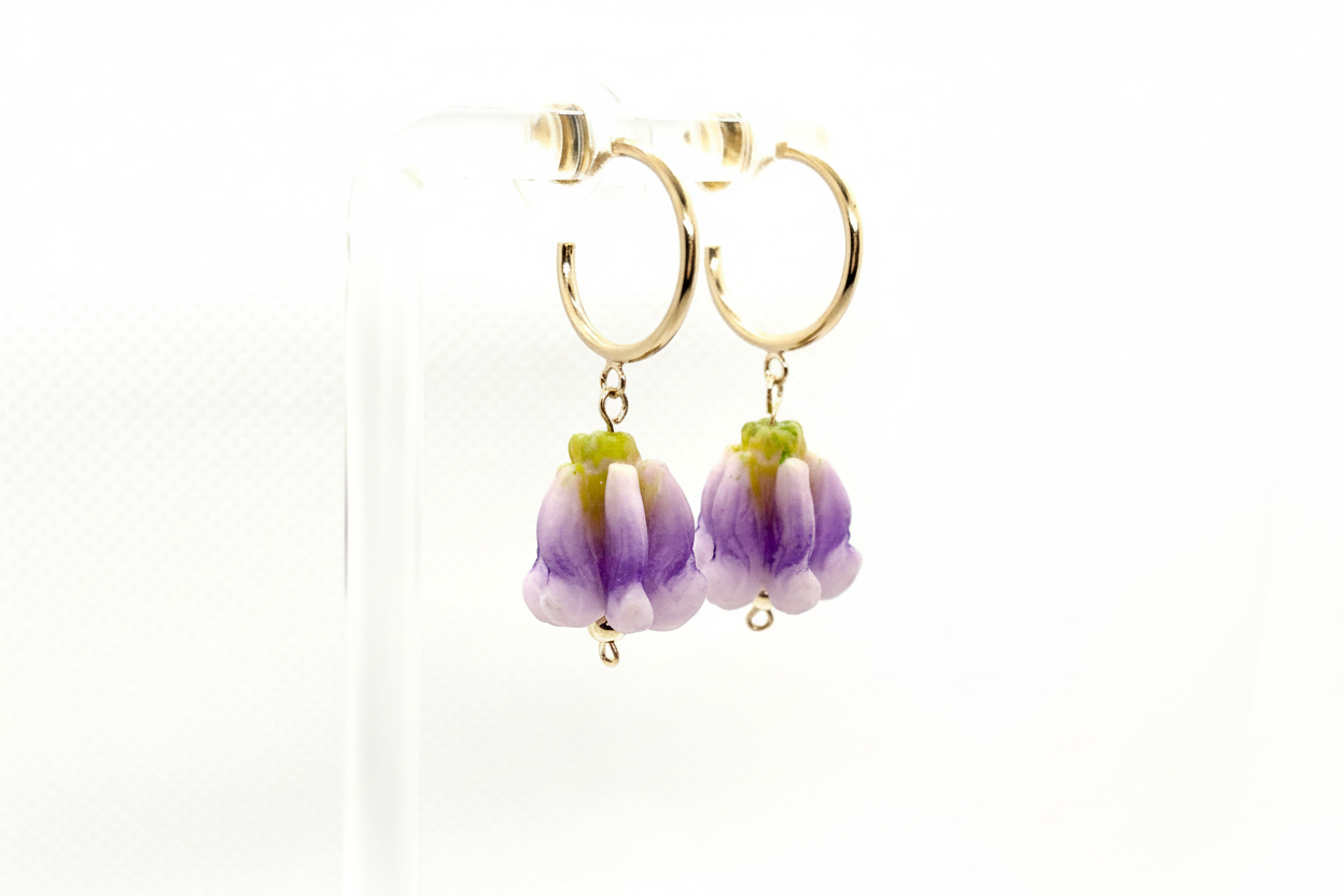 Three Quarter Hoop Crown Clay Flower Earrings