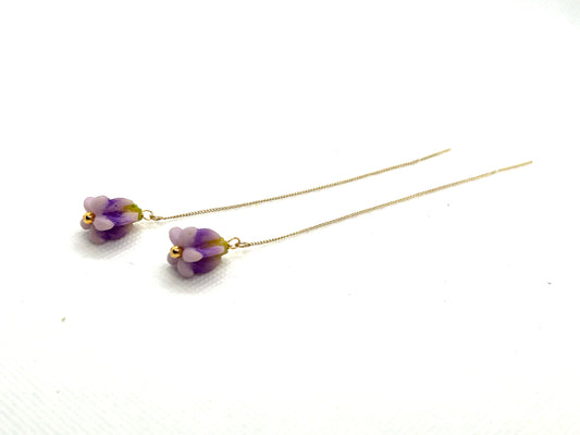 Purple Crown Flower Threader Earrings