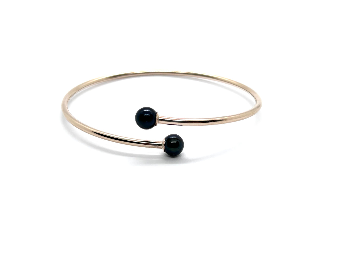 Gold-Filled Flex Tube Bangle Bracelet with Black Pearls