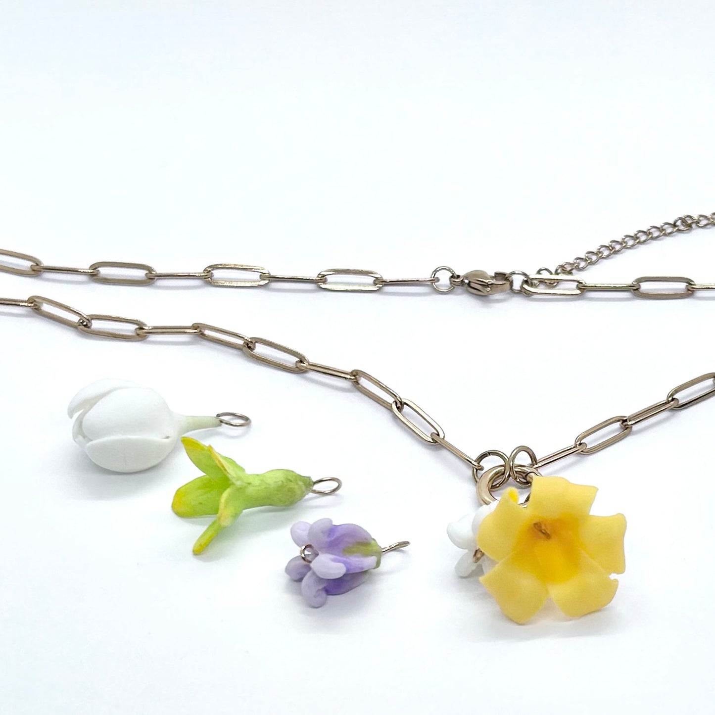 Changeable Charm Paperclip Chain Clay Flower Necklace