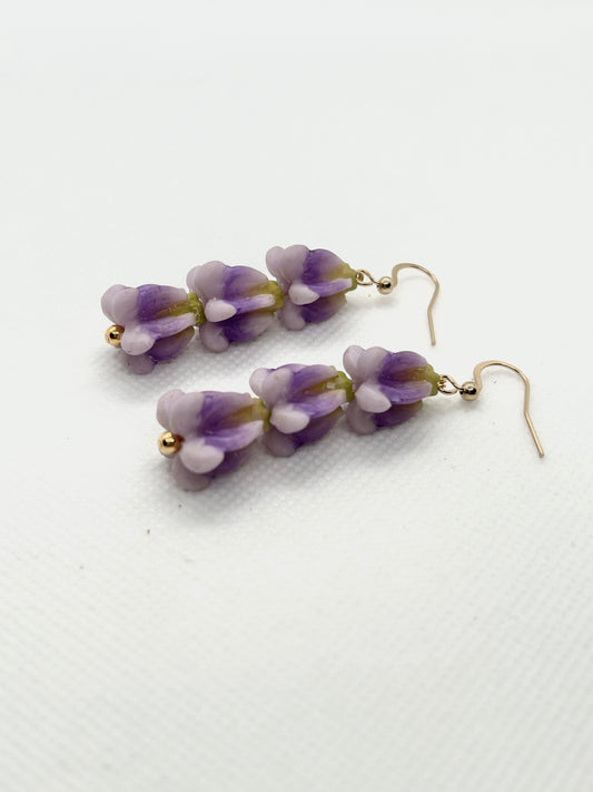 Stacked Purple Crown Flower Clay Earrings