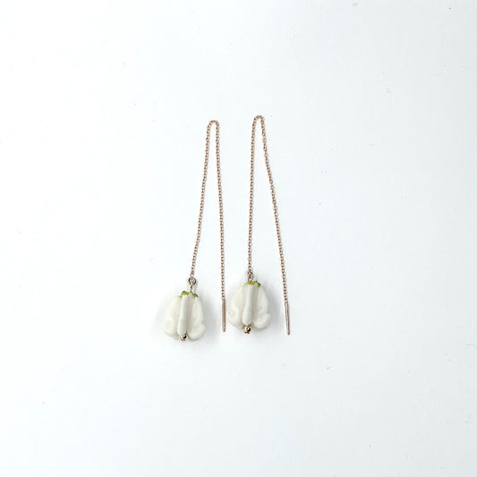 White Crown Flower Threader Earring