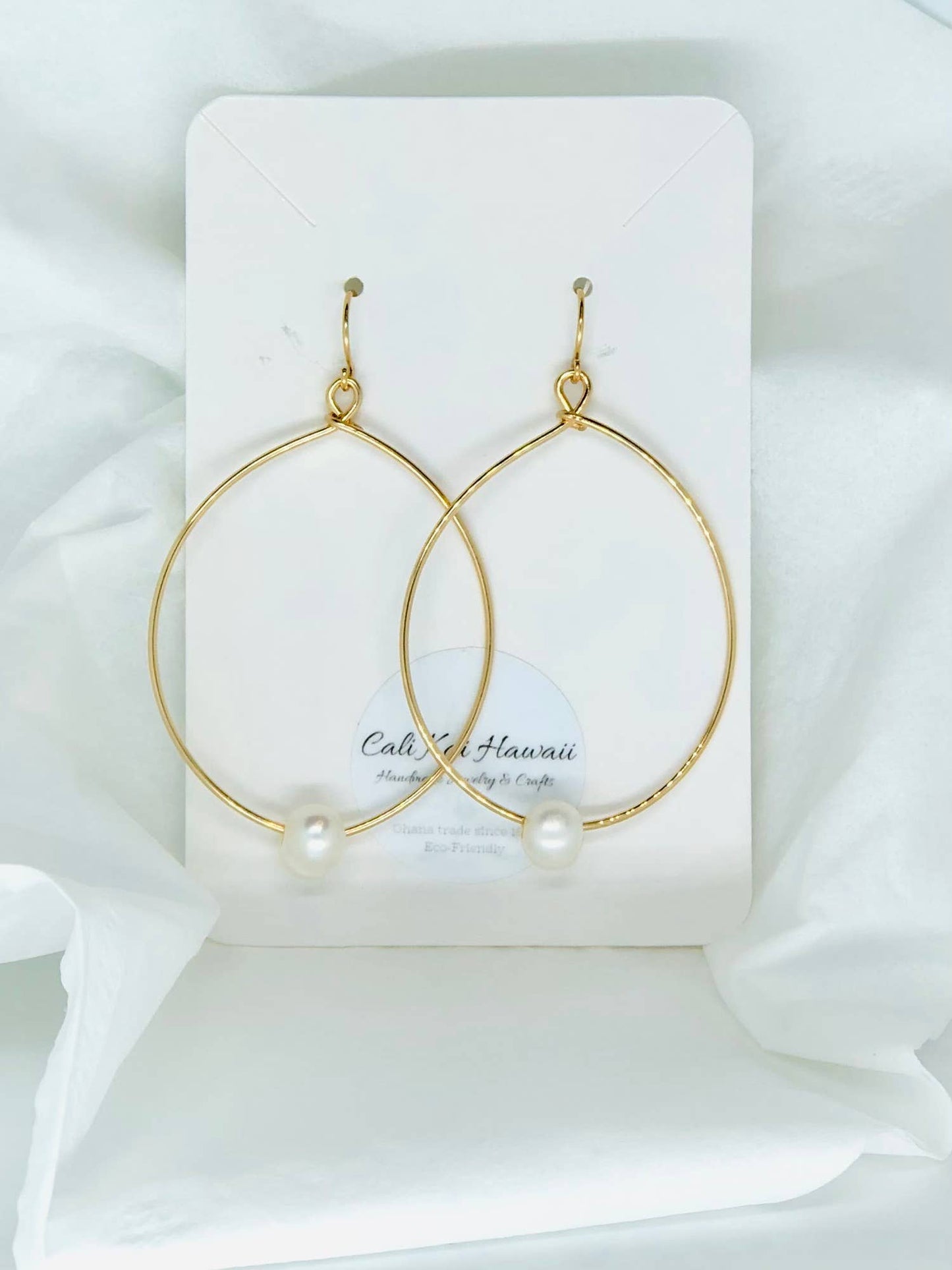 Gold Pearl Hoop Dangle Earrings