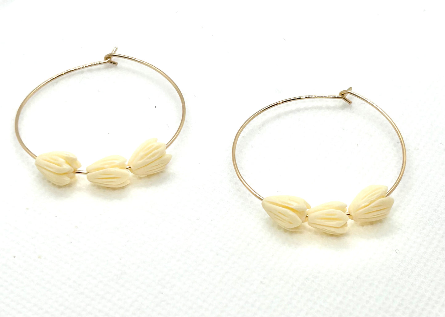 Pikake Flowers 14k Gold Filled Hoop Earrings size 1.5 inch