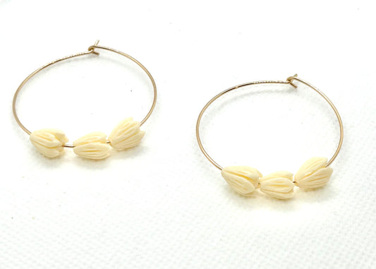 Pikake Flowers 14k Gold Filled Hoop Earrings size 1.5 inch