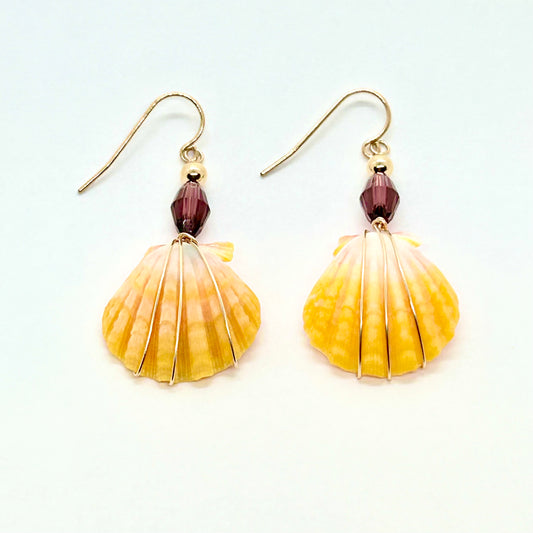 Sunrise Shell Earrings with Purple Amethyst