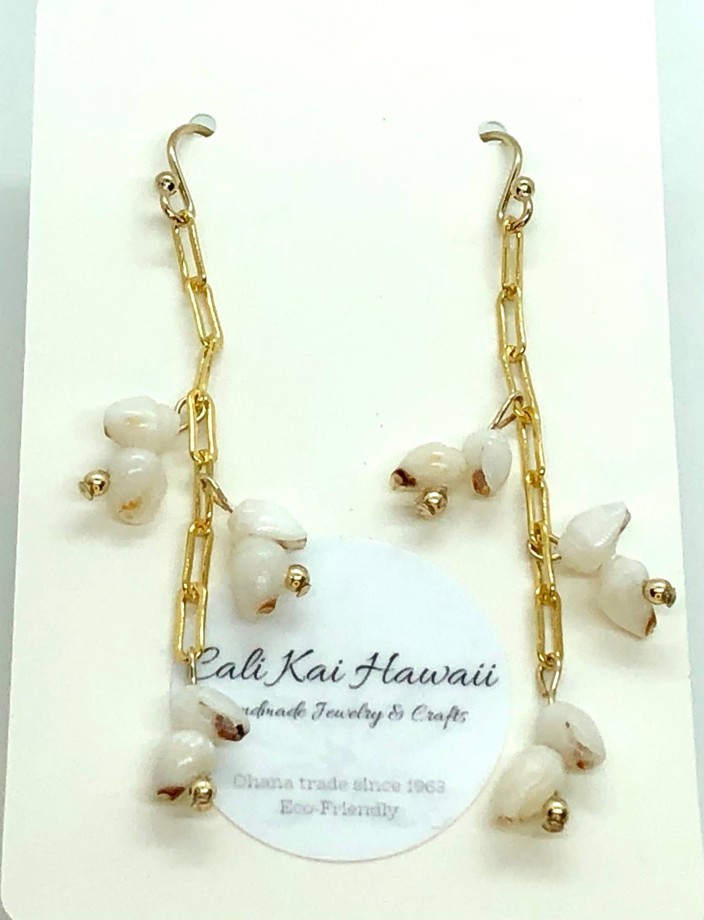 Paperclip Chain Niihau Momi Shell Earring Gold