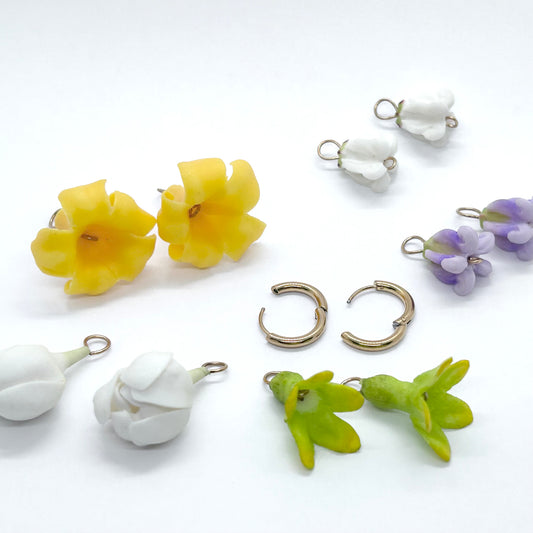 Changeable Charm Gold Huggie Clay Flower Earring