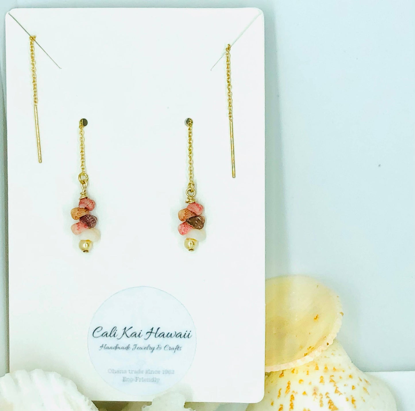 Gold Threader Earrings Colorful Kahelelani Shell 14k Filled