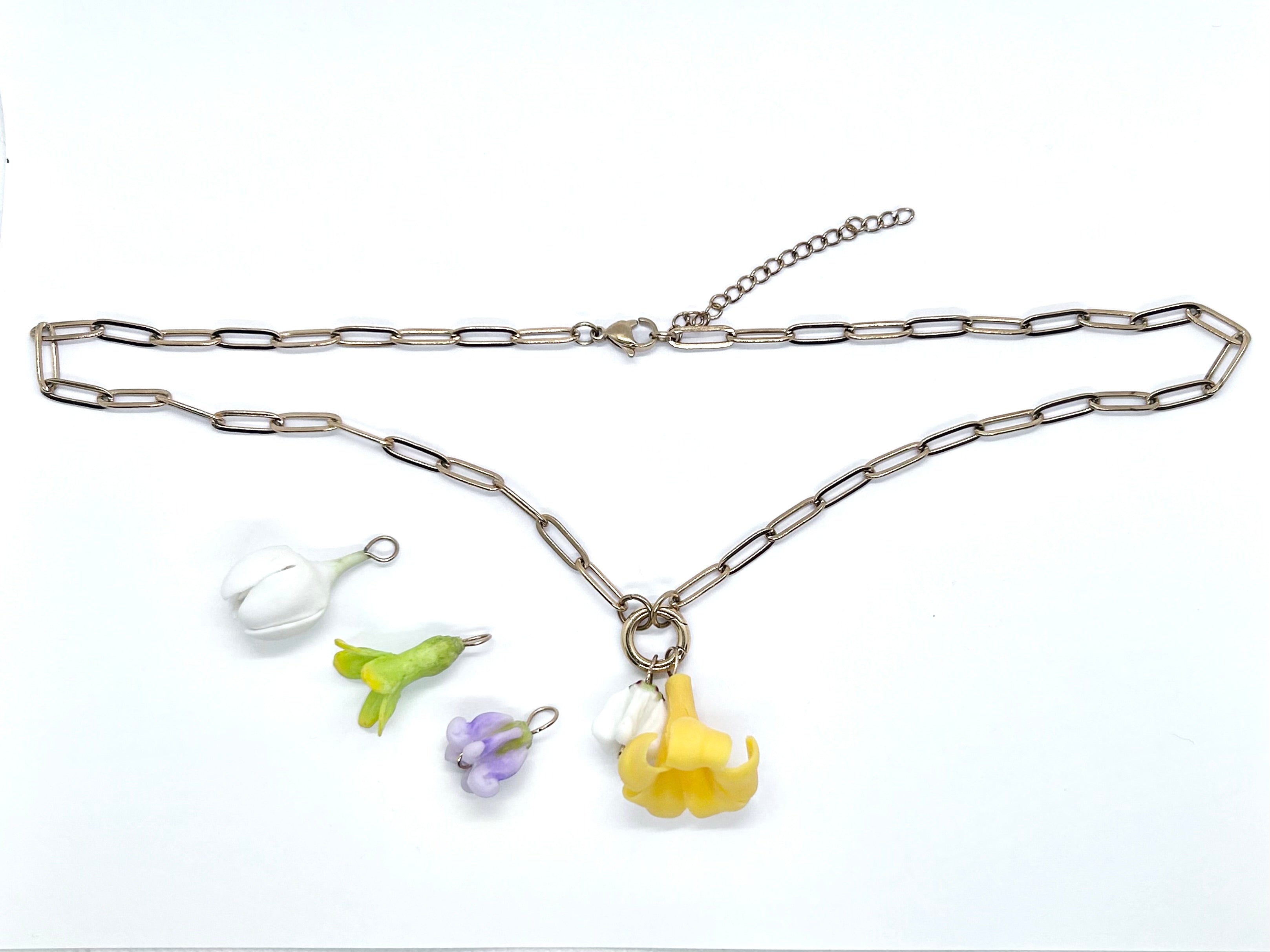 Changeable Charm Paperclip Chain Clay Flower Necklace – CALl KAI