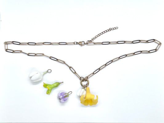Changeable Charm Paperclip Chain Clay Flower Necklace