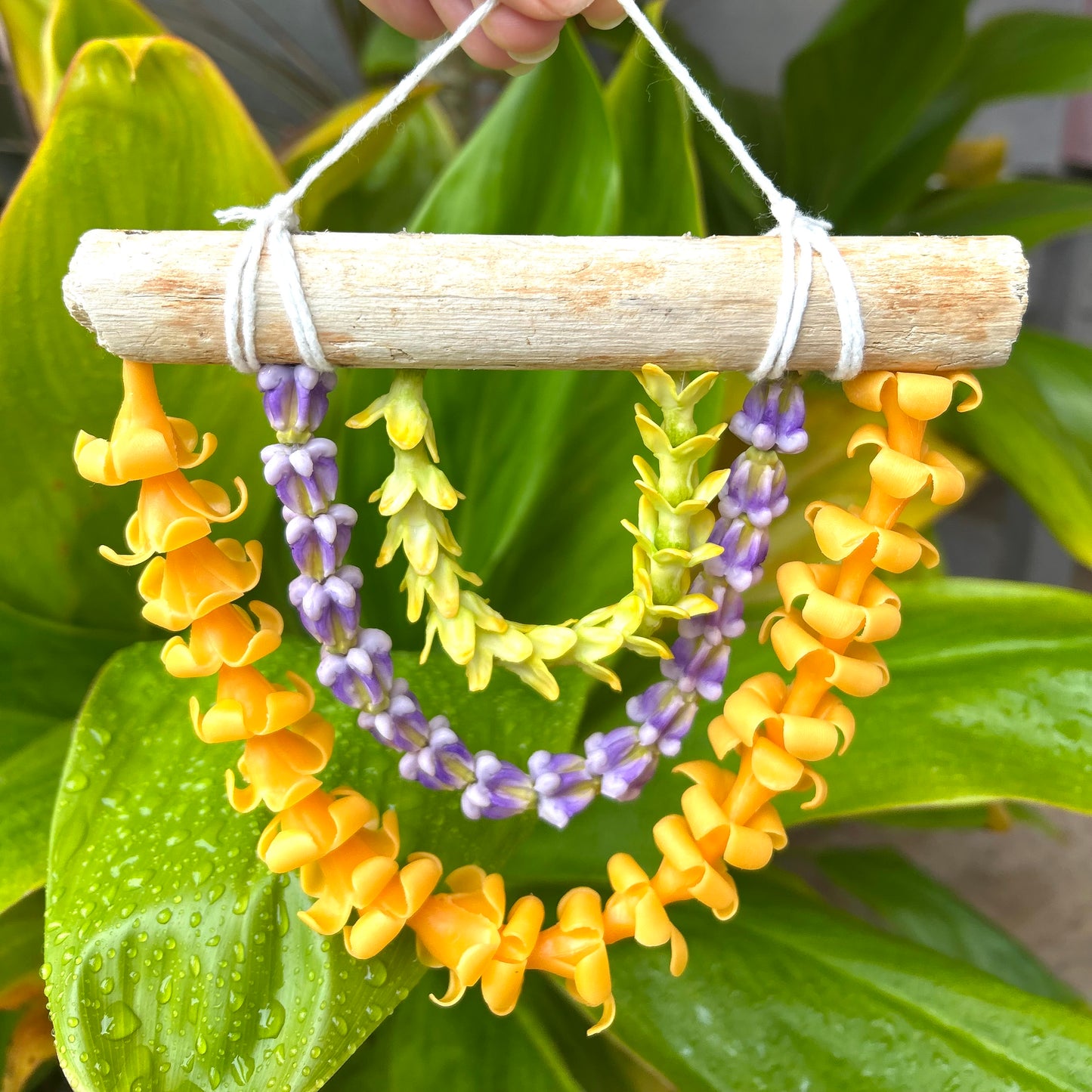 Clay Flower Lei, Wall Decor, Pakalana Purple Crown Puakeniki
