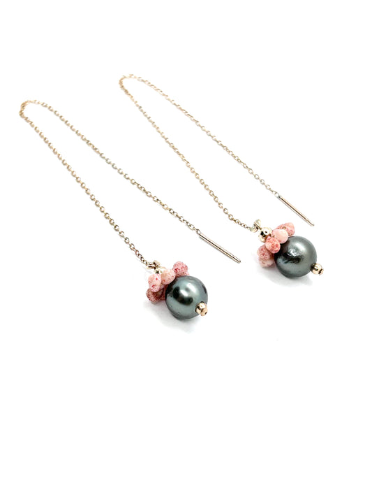 Tahitian Black Pearls & Kahelelani Threader Earrings